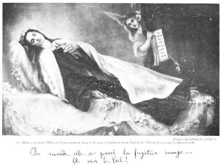 (Ce tableau repr�sente fid�lement l'expression du visage
et la pose de la t�te de S&oelig;ur Th�r�se de l'Enfant-J�sus, aussit�t
apr�s sa mort.)