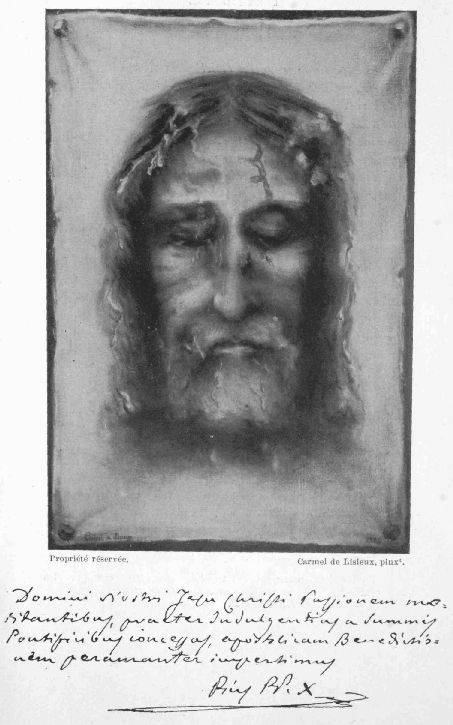 LA SAINTE FACE

DE NOTRE-SEIGNEUR J�SUS-CHRIST

(D'apr�s le Saint Suaire de Turin.)

Propri�t� r�serv�e.

Carmel de Lisieux, pinx1.
