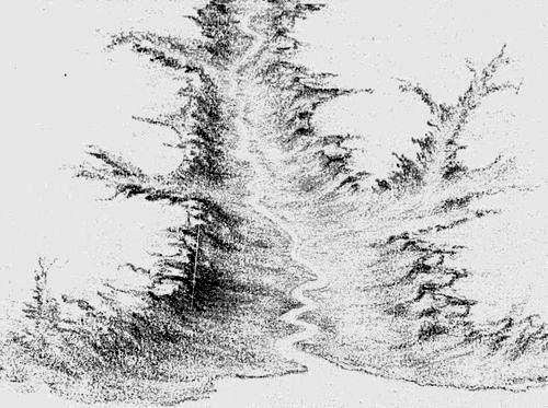 FIG. 1. Sketch of a part of a
valley at the stage of development corresponding to the cross section shown in Fig. 21.