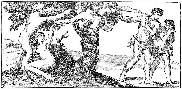 Fig. 2.&mdash;Temptation and Expulsion (Mich&aelig;l Angelo, Sistine Chapel).