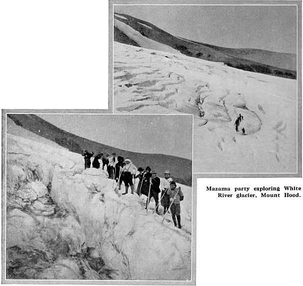 Mazama party exploring White
River glacier, Mount Hood.