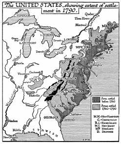 The UNITED STATES, showing the extent of settlement in
1790.
